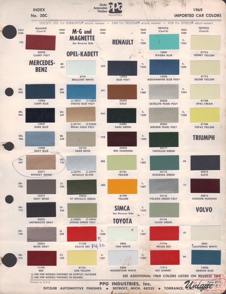 1969 Mercedes-Benz Paint Charts PPG 1